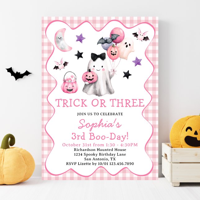 Invitación Trick Or Three Girl Halloween Fiesta de cumpleaños (Subido por el creador)