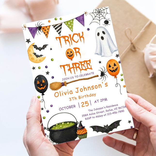 Invitación Trick Or Three Halloween Groovy Fantasma Cumpleaño (Subido por el creador)