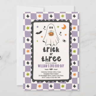 Invitación Trick Or Three Halloween Niño Fantasma Cumpleaños
