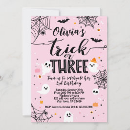 Invitación Trick or Three Pink Halloween Cute Ghost