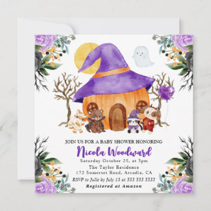 Invitación Trick or Treat Halloween Baby Shower acuarela