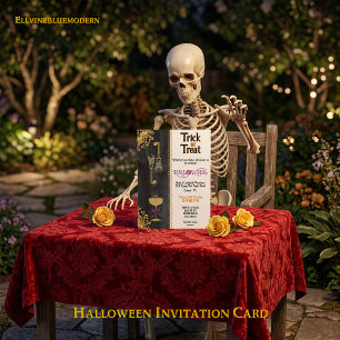 Invitación Trick or Treat Halloween Calaveras Doradas con Gli