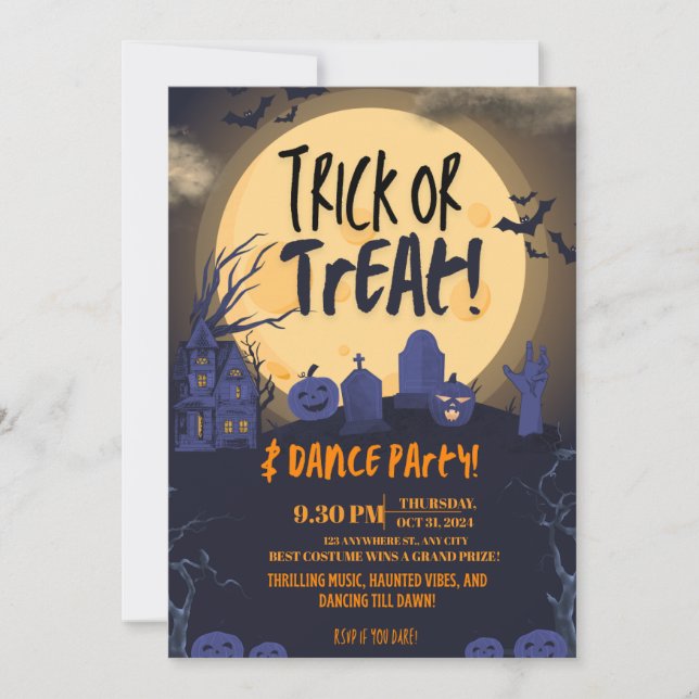 Invitación Trick or Treat Halloween Dance Party Invitation🎃 (Anverso)