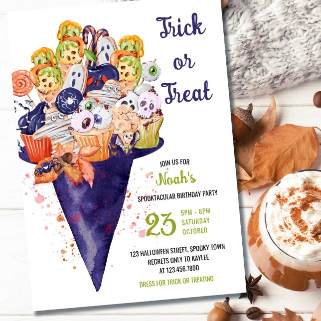 Invitación Trick or Treat Witch Hat Halloween Food Birthday (Subido por el creador)