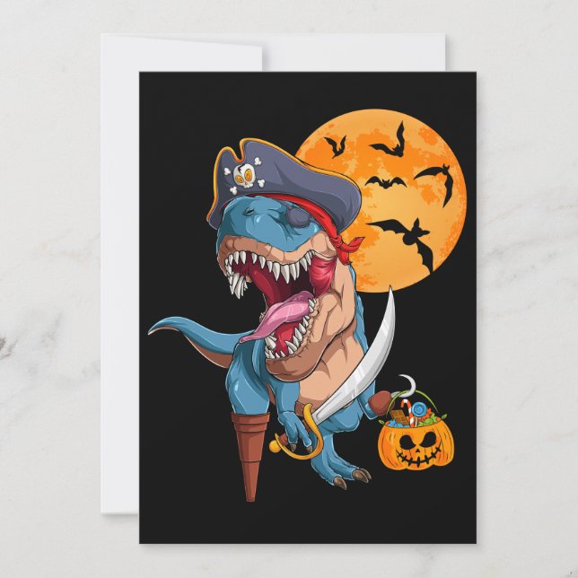 Invitación Trick pirata T-Rex trata dinosaurio de Halloween (Anverso)