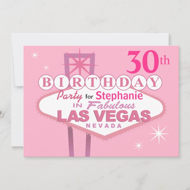 Invitación Trigésima fiesta de cumpleaños de Las Vegas - rosa (Anverso)