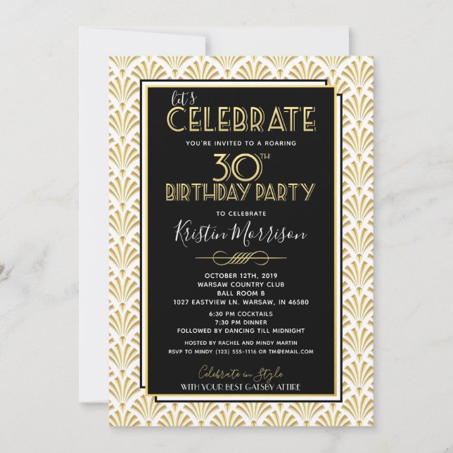 Invitación trigésimo Art déco Gatsby del cumpleaños (Anverso)
