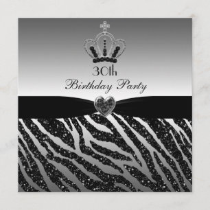 Invitación Trigésimo cumpleaños de princesa Crown Zebra
