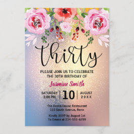 Invitación Trigésimo cumpleaños del purpurina floral moderno