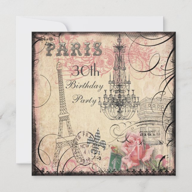 Invitación Trigésimo cumpleaños elegante de la torre Eiffel y (Anverso)