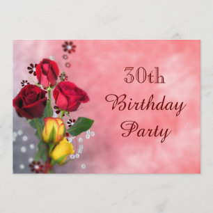 Invitación Trigésimo cumpleaños elegante de los rosas rojos y