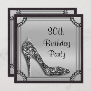 Invitación Trigésimo cumpleaños enmarcado plata elegante del