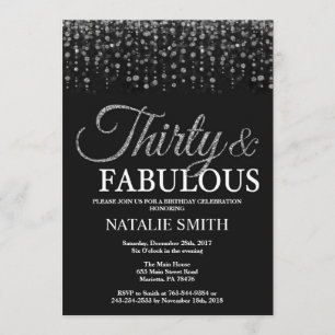 Invitación trigésimo Cumpleaños treinta y purpurina de plata