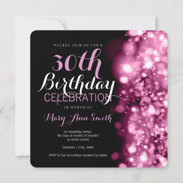Invitación trigésimo Luces chispeantes rosadas de la fiesta (Anverso)
