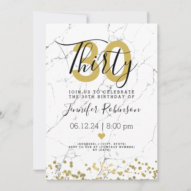 Invitación Trigésimo mármol moderno del oro de la fiesta de (Anverso)