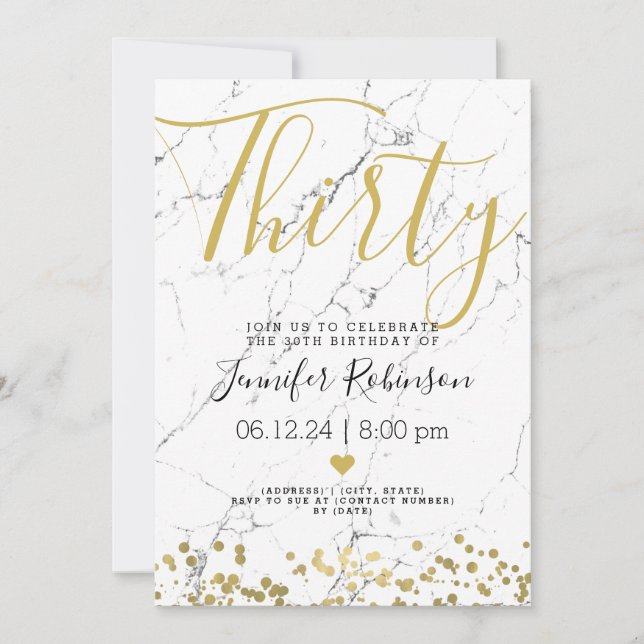 Invitación trigésimo Oro y mármol modernos de la fiesta de (Anverso)