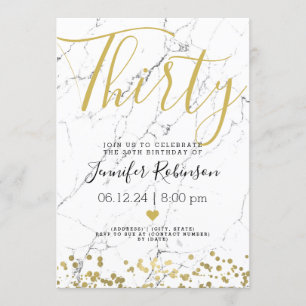 Invitación trigésimo Oro y mármol modernos de la fiesta de