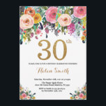 Invitación Trigésimo purpurina floral del oro de la<br><div class="desc">Trigésima invitación floral del cumpleaños para las mujeres. Flor floral de la acuarela. Purpurina del oro. Flor rosada,  amarilla,  anaranjada,  púrpura. Cumpleaños adulto. Para el arreglo para requisitos particulares adicional,  haga clic por favor el "personalizar él" botón y utilice nuestra herramienta de diseño para modificar esta plantilla.</div>