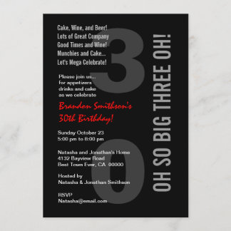 Invitación trigésimo ¡Rojo blanco TRES OH del negro moderno