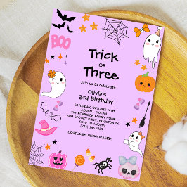 Invitación Trigo o truco morado para tratar Halloween tercer 