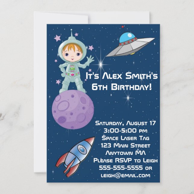Invitación triguena del cumpleaños del astronauta (Anverso)