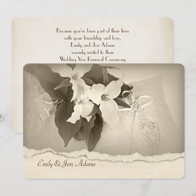 Invitación Trillium en sepia Boda Vow Renovación (Anverso / Reverso)
