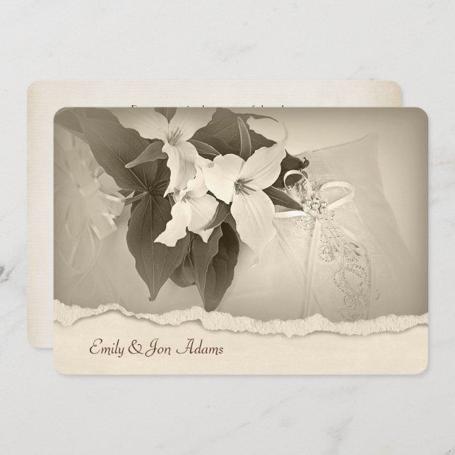 Invitación Trillium en sepia Boda Vow Renovación (Anverso / Reverso)