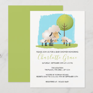 Invitación Trillizos De Baby Shower De Ovejas Y Lambs