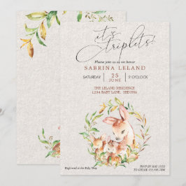 Invitación Trillizos de ciervos de Baby Shower en flor de flo