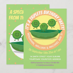 Invitación Trillizos de guisantes personalizado ilustracion