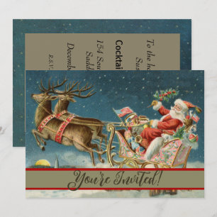 Invitación Trineo Antiguo de Navidad de Papá Noel Reno