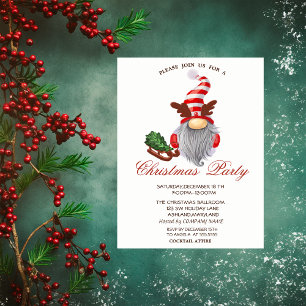 Invitación Trineo de Gnomo Árbol de Pino Rojo Fiesta de Navid