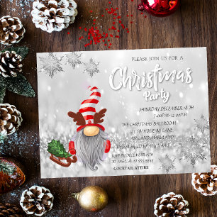 Invitación Trineo de Gnomo Pino Bokeh Fiesta de Navidad