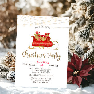 Invitación Trineo de Navidad, Luces Compañía de Navidad Dorad