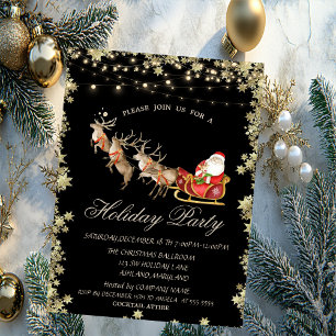 Invitación Trineo de Navidad Renoes Santa Claus Estrellas 