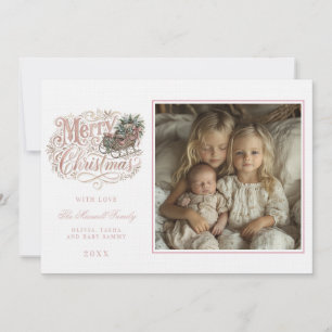 Invitación Trineo de Navidad Tradicional Rosa Foto de Pinkm
