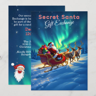 Invitación Trineo de Secret Santa y Luces del Norte 5x7 Fiest