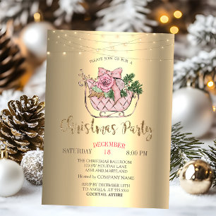 Invitación Trineo Rosa Chic, Luces de Cadena Doradas