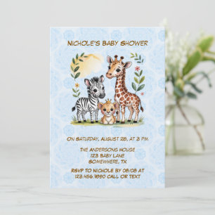 Invitación Trío de animales adorables de safari para baby sho