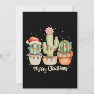 Invitación Trío de cactus sombrero de Santa Luces de Navidad