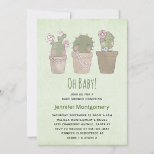 Invitación Trio de Cactus Sonrientes Acuarela para Baby Showe