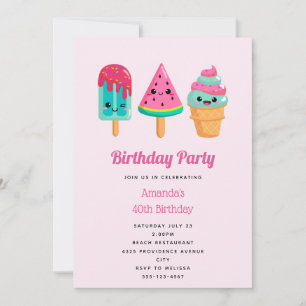 Invitación Trío de Helado Delicioso Cumpleaños Ambiente de Ve