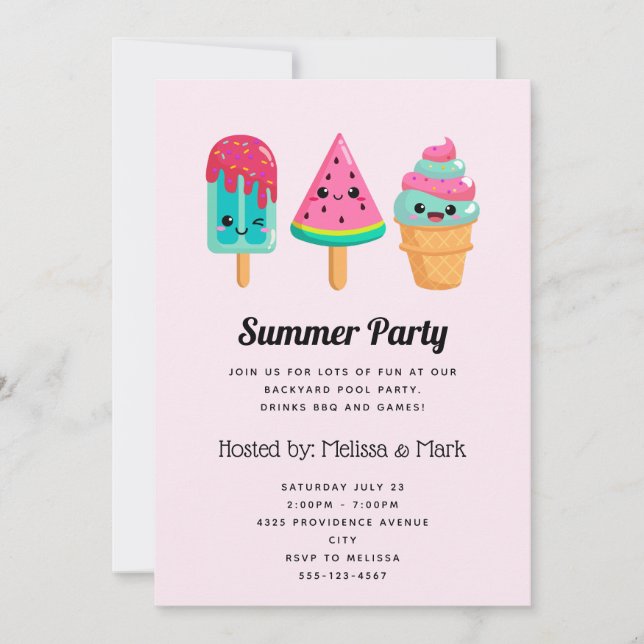 Invitación Trío de Helado Delicioso Fiesta de Verano (Anverso)