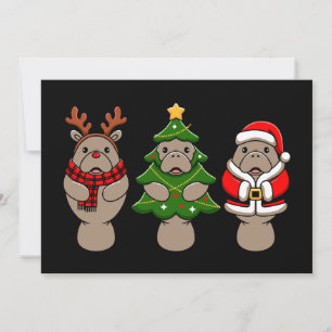 Invitación Trío de manatíes de Navidad Santa Reno Árbol Navid
