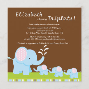 Invitación Tríos Baby Shower de los elefantes de la mamá y