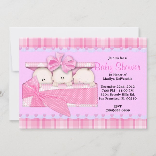 Invitación Tríos ROSADOS dulces LINDOS Baby Shower (Anverso)