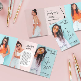 Invitación triple a la graduación moderna y divert