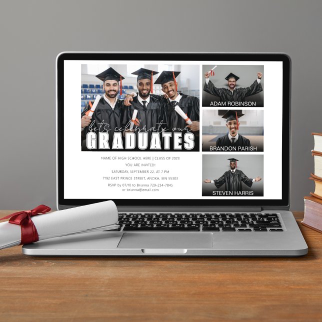 Invitación Triple celebración de graduados | 4 Graduación fot (Subido por el creador)