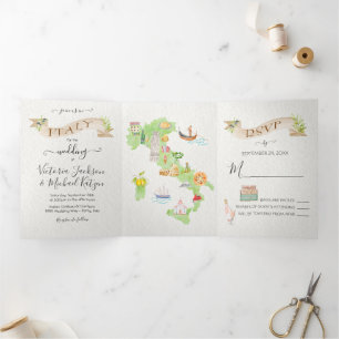 Invitación triple de boda en Italia