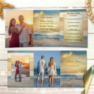 Invitación triple de bodas de destino de playa
